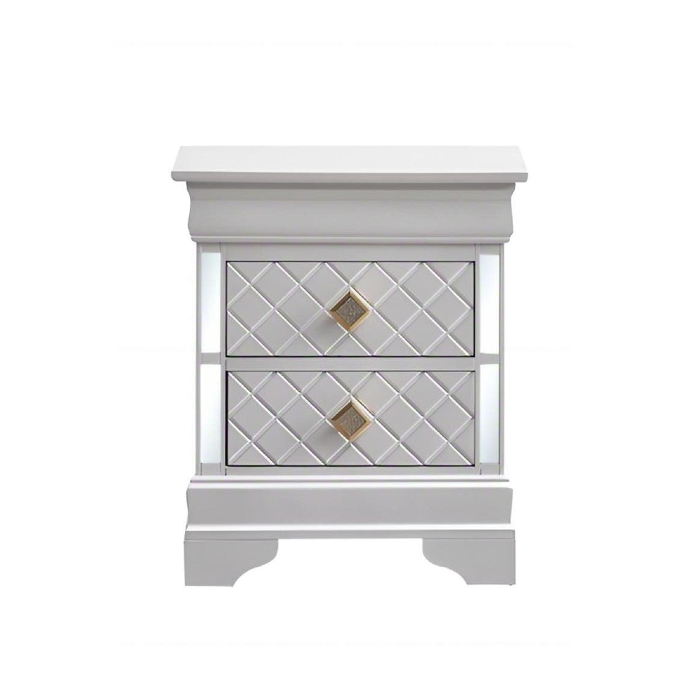 English Elm Verona Pearl White Nightstand with Dovetailed Drawers, Gold & Faux Crystal Handles, Fully Assembled B078P384070