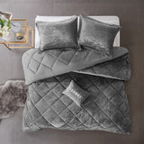 Intelligent Design Felicia Glam/Luxury Velvet Comforter Set with Throw Pillow ID10-1792 Grey