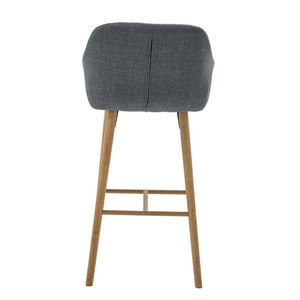 English Elm Modern Linen Upholstered Barstools with Oak Legs Armrests and Footrest for Kitchen Islands Gray W395P396316