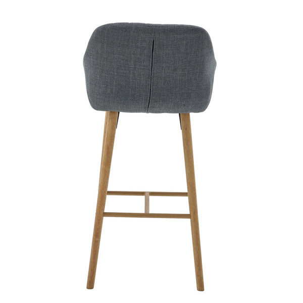 English Elm Modern Linen Upholstered Barstools with Oak Legs Armrests and Footrest for Kitchen Islands Gray W395P396316