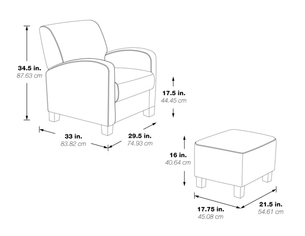 OSP Home Furnishings Aiden Chair & Ottoman Faux Leather Cream