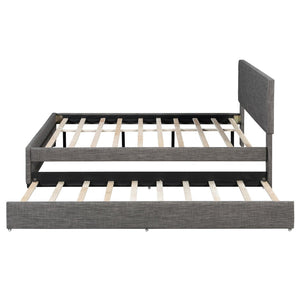 English Elm Queen Linen Upholstered Platform Bed with Brick Textured Headboard and Pull Out Trundle SF000004AAE-1