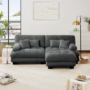 English Elm Cloud Chenille Sectional Sofa For Modern Living Rooms, Plush Comfort With Convertible Ottoman & Pillows W714S01017