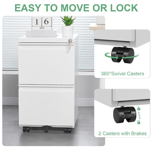 English Elm [requires Assembly] Locking Steel File Cabinet Two Drawers Mobile Wheels Home Office Storage T3625P453425