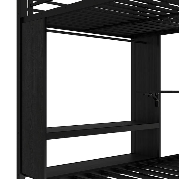 English Elm Full Over Twin Bunk Bed With Integrated Wardrobe, Trundle, Foldable Desk & Noise-Reduced Design In Black W1580S00136