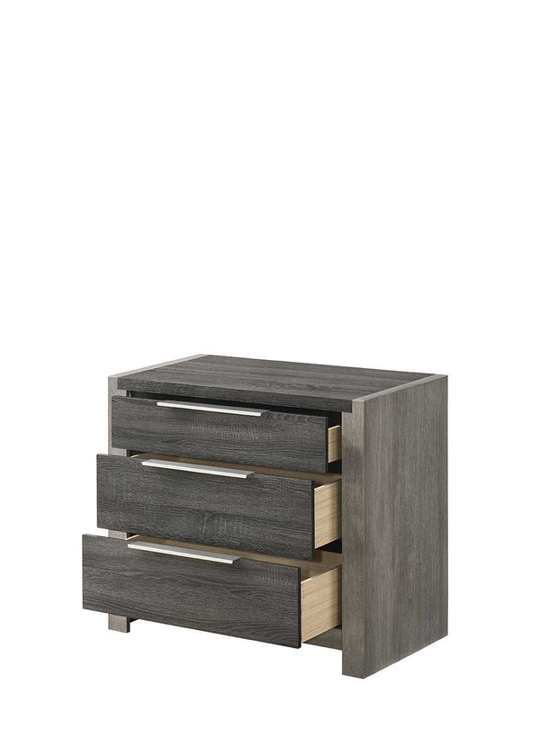 English Elm Jehoram Gray Finish Nightstand with 3 Spacious Drawers, Lozenge Upholstery, Full-Extension Glides B2726P256660