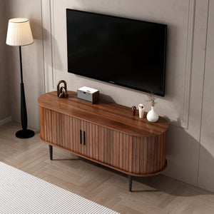 English Elm Tv Stand, 47" Mid-Century Modern Console With Sliding Door & Ample Storage For Home & Office Use W2641P329199-GIGA