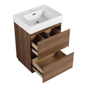 English Elm 24" Modern Bathroom Vanity with Single Undermount Sink, Engineered Wood, Waterproof Finish, 2 Drawers and Pre-Drilled Faucet Hole Brown W1972S00006