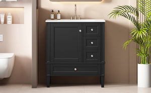 English Elm 30 30 Inch Bathroom Vanity with Ceramic Sink, Modern Compact 3-Drawer Storage Cabinet for Small Baths Black N710P247499B