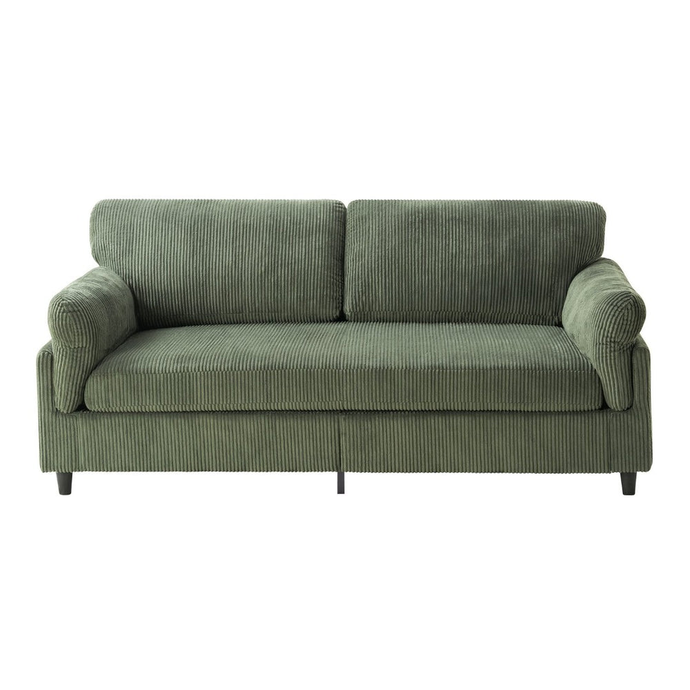 English Elm 82.6" Corduroy Mid-century Loveseat Ribbed Fabric Sofa Solid Wood Tapered Legs 2 Seater Green W5515P488387