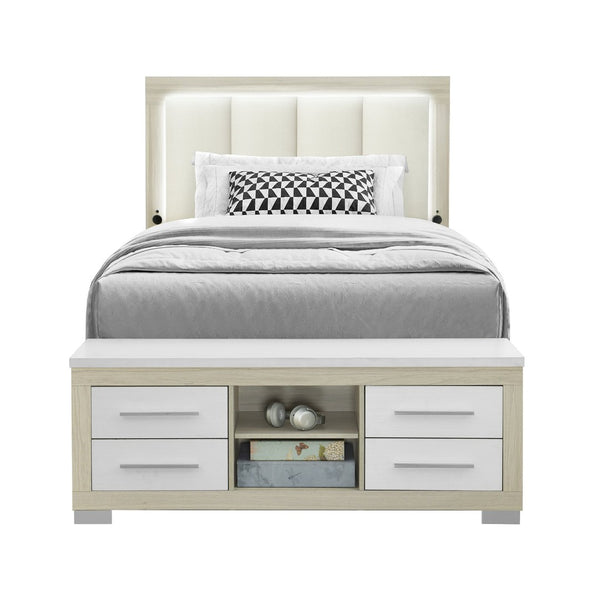 English Elm Elsa Full Platform Bed with Led Headboard Storage Drawers and Bookcase Siderails B201S00501