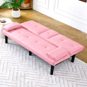 English Elm The 67-inch PVC multi-functional sofa bed with one-click fold, cup holders, sturdy wood frame for apartments Pink W3371P318142