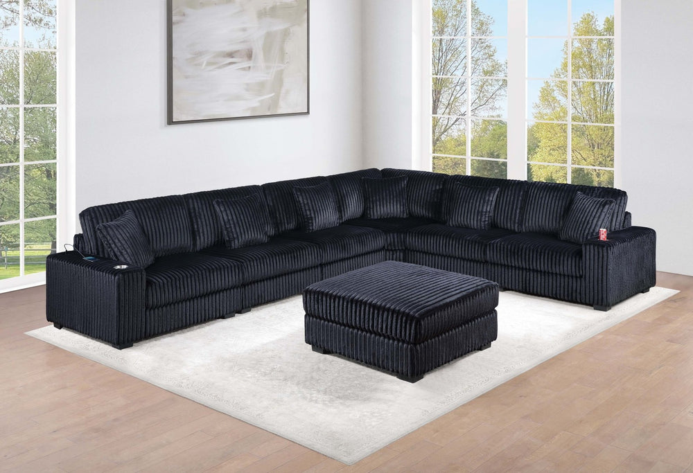 English Elm Contemporary Modular Sectional Sofa with Corduroy Upholstery Usb Port and Ottoman B011S02237