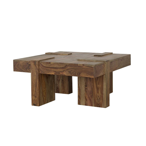 English Elm Square Solid Sheesham Coffee Table with Natural Finish, Geometric Design, Durable Rustic Centerpiece B016P380962