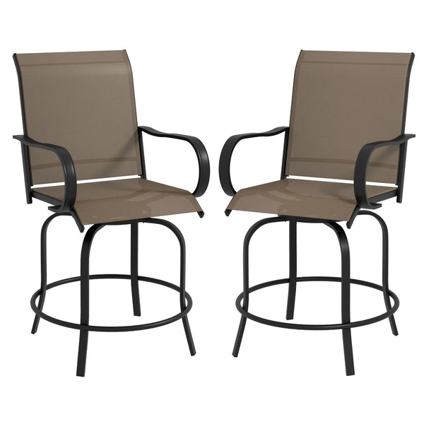 English Elm Outsunny Stylish Set Of 2 Outdoor Swivel Bar Stools With Armrests, Mesh Seating, And Steel Frame W2225P174468-GIGA