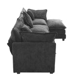 English Elm 112.2" L-Shape Chenille Upholstered Sofa For Living Room Modern Luxury Sofa Couch With Ottoman and 5 Pillows For Living Room (Sg001160Aa), Black