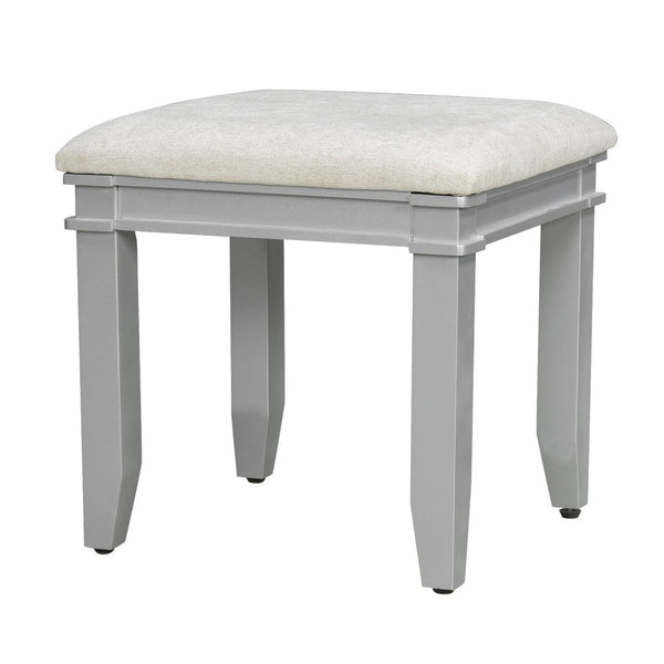 English Elm 48" Makeup Vanity Desk with Led Mirror Bamboo Weave Drawers Cushioned Stool Bedroom Grayish Blue N704P337484E