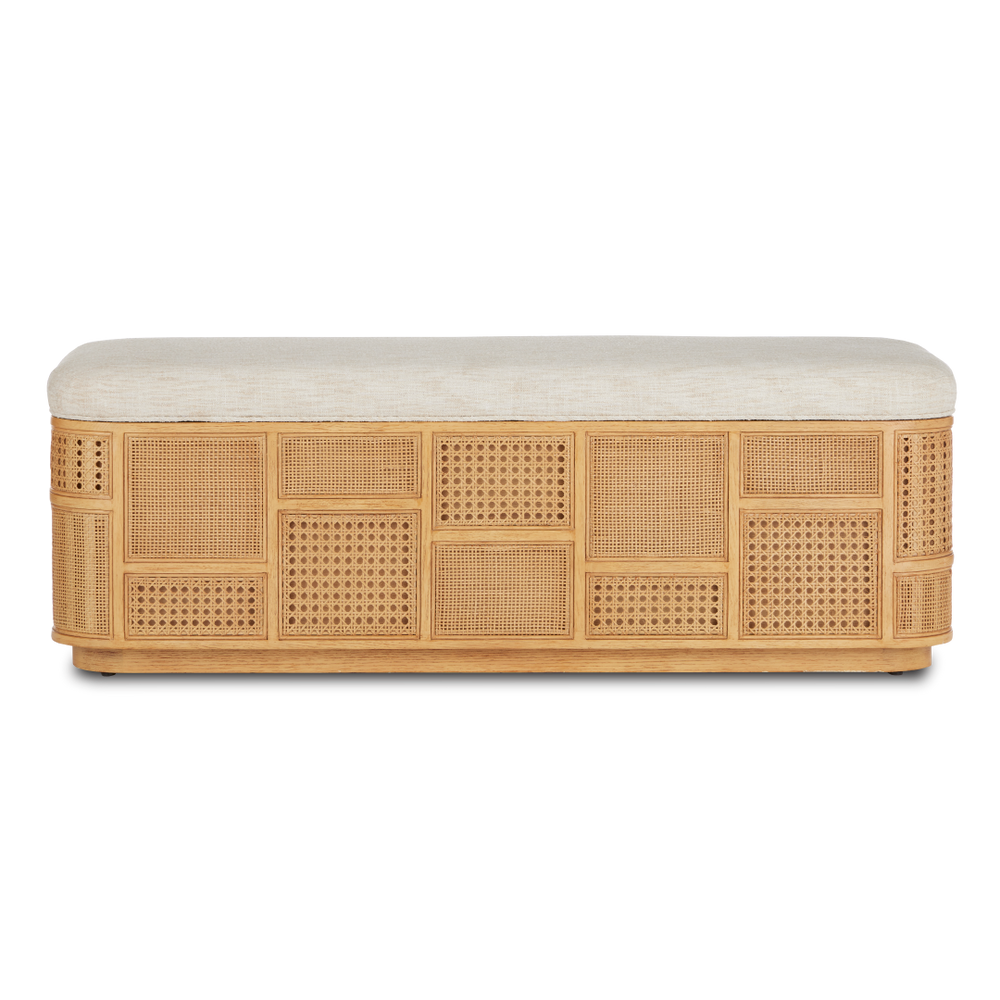Anisa Sea Sand Storage Bench - Stylish Natural Oak with Rattan Cane Panels for Chic Spaces