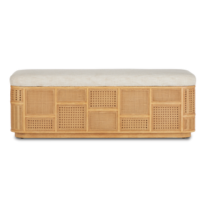 Anisa Sea Sand Storage Bench - Stylish Natural Oak with Rattan Cane Panels for Chic Spaces