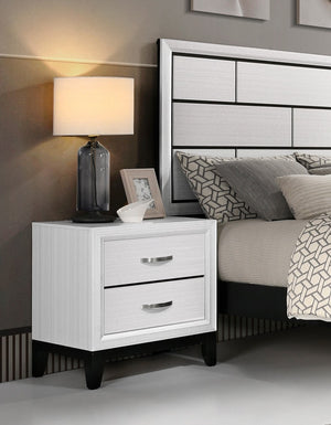 English Elm Modern Davi White Wood Grain Nightstand with 2 Drawers, Nickel Pulls & Black Base Rail, 23.5"x16.5"x25" B011P235882