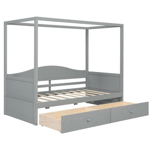 English Elm Twin Canopy Daybed with Pull Out Trundle Pinewood Frame for Kids or Guest Rooms N708P373435E