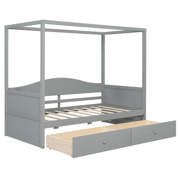 English Elm Twin Canopy Daybed with Pull Out Trundle Pinewood Frame for Kids or Guest Rooms N708P373435E