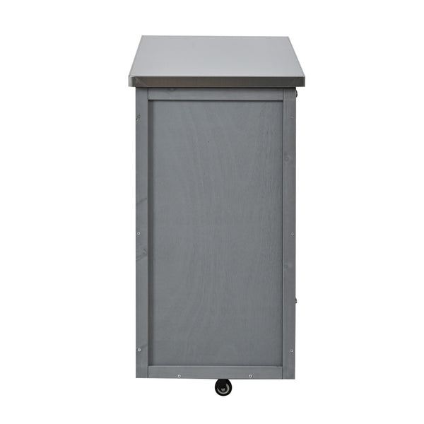 English Elm Foldable Outdoor Kitchen Cart with Stainless Worktop Fir Wood Frame and Lockable Wheels Grey N719P380278E