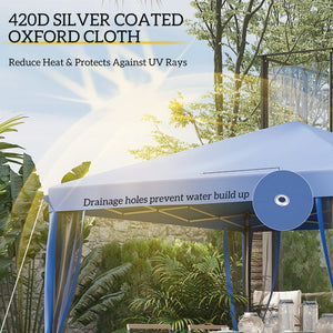English Elm Height Adjustable 10x10 Pop up Canopy with Mesh Walls Steel Frame Uv Protection Blue T3971P425612