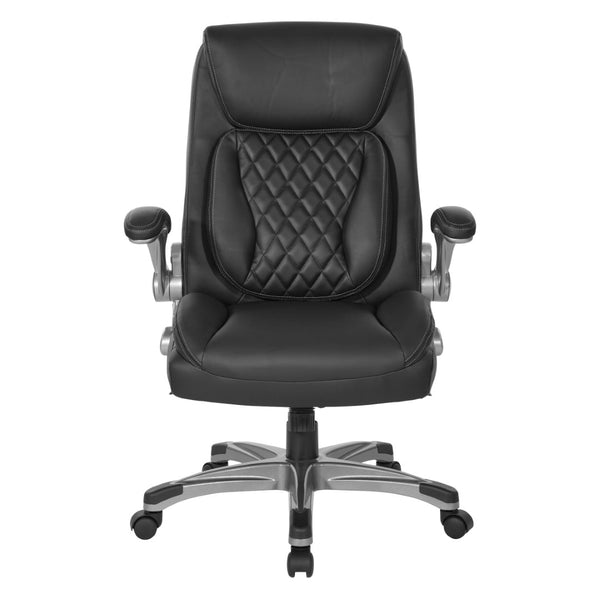 OSP Home Furnishings Executive Tufted Bonded Leather Office Chair with Lumbar Support and Flip up Arms Black ECH75137-EC3
