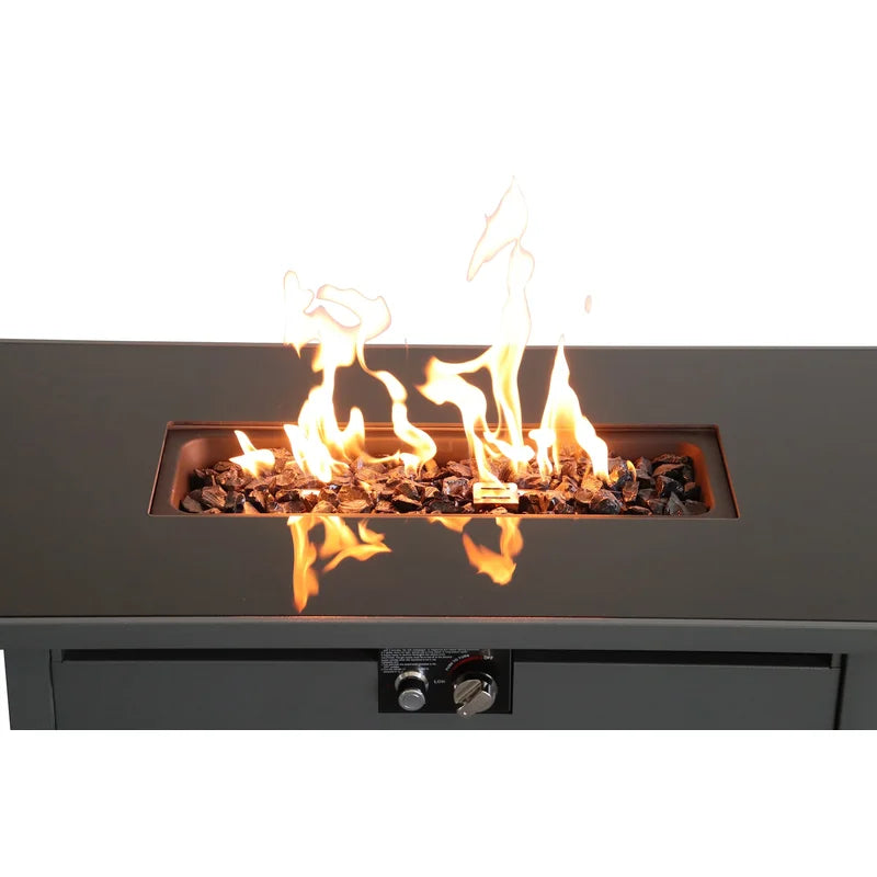English Elm 42" 42" Smoked Glass Metal Rectangle Fire Pit Black - 50,000 BTU Propane, Stainless Steel Bowl, Lava Rocks Compatible B120P230244