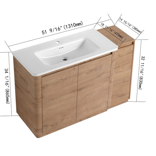 English Elm 52'' Freestanding Bathroom Vanity Oak Finish Ceramic Sink Soft Close Storage Cabinet W999S00513