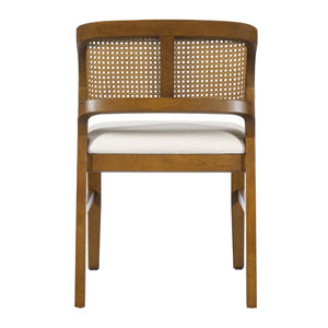English Elm Mid-century Modern Rattan Cane Back Dining Chair Set Rubberwood Frame Upholstered Seat N768P437928W