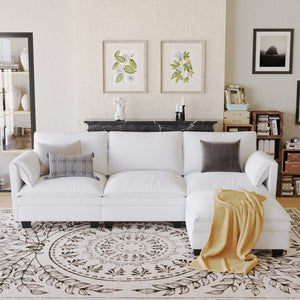 English Elm 107.8'' Large L-Shaped 3 Seater Sofa With Movable Ottoman & Storage Pockets For Modern Living Spaces W680S00044