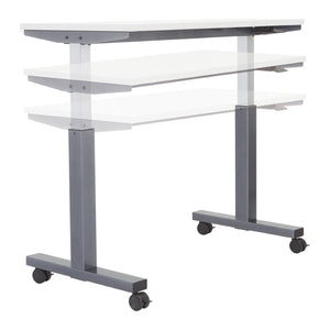 OSP Home Furnishings Ht Pneumatic Height Adjustable Standing Desk with Steel Frame and Locking Casters Wht 48X24 PHAT2448W7