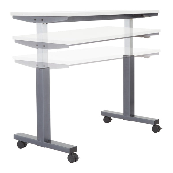 OSP Home Furnishings Ht Pneumatic Height Adjustable Standing Desk with Steel Frame and Locking Casters Wht 48X24 PHAT2448W7