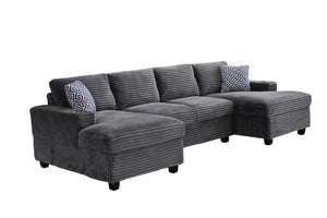 English Elm Multifunctional Corduroy Modular Sectional with Dual Chaise Cup Holders Living Room Dark Gray B2730S00072