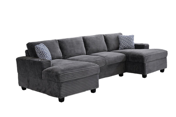 English Elm Multifunctional Corduroy Modular Sectional with Dual Chaise Cup Holders Living Room Dark Gray B2730S00072
