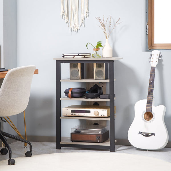 English Elm HOMCOM Corner TV Stand with 4-Tier Shelves, Steel Frame & Cable Management for Small TVs (Gray) W2225P200542