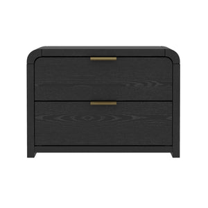 English Elm Grace 28" Nightstand Black & Gold – Modern MDF Bedside Table with 2 Soft-Close Drawers, Chic Glam Handles B365P400011