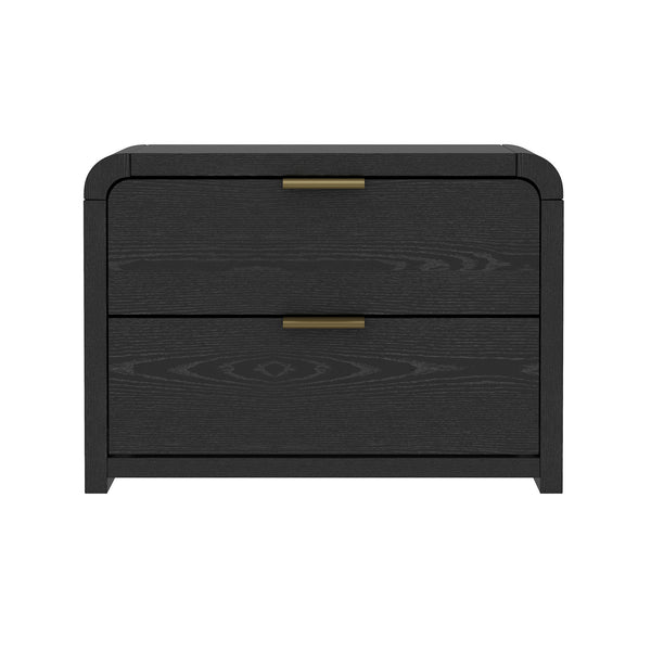 English Elm Grace 28" Nightstand Black & Gold – Modern MDF Bedside Table with 2 Soft-Close Drawers, Chic Glam Handles B365P400011