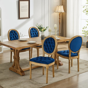 English Elm French Solid Wood Dining Chair with Velvet Upholstery, Nailhead Trim, High-Density Foam & Springs Blue W1143P195872