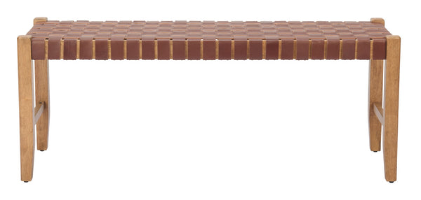 Bandani Bench Brown - Modern Leather & Rubberwood Seating for Stylish Hospitality Spaces