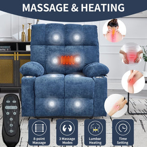 English Elm Dual Motor Power Lift Recliner with Massage Heat and Leatherair Upholstery for Living Room Blue W3224P290205