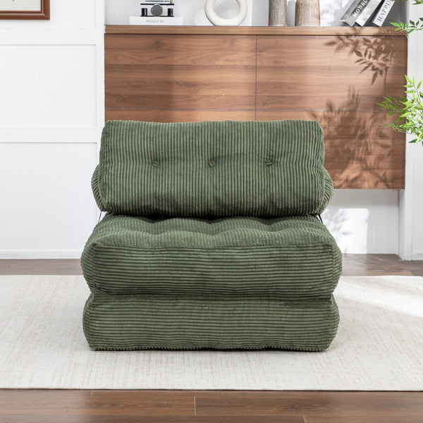 English Elm Folding Floor Sofa Bed Convertible Sleeper Chair with Shredded Foam Corded Fabric Green W2200P442796