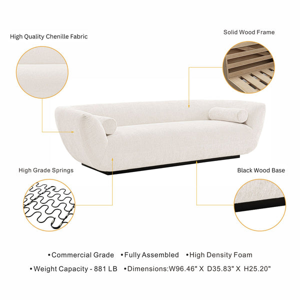 English Elm Ulka 96" Chenille Sofa – Durable Pine Frame, High-Density Foam, Commercial Grade, Includes Bolsters Cream B365P398110