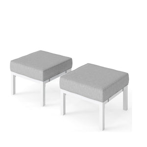 English Elm Set of 2 Powder-coated Aluminum Outdoor Ottomans with Uv-resistant Cushions White B082P454987