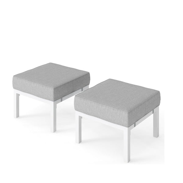 English Elm Set of 2 Powder-coated Aluminum Outdoor Ottomans with Uv-resistant Cushions White B082P454987