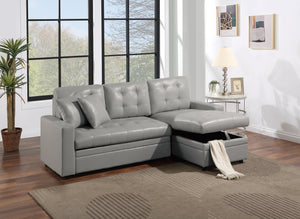English Elm Light Gray Convertible Sectional Sofa with Pull-Out Bed, Reversible Storage Chaise, Tufted 2PC Set B011S01025