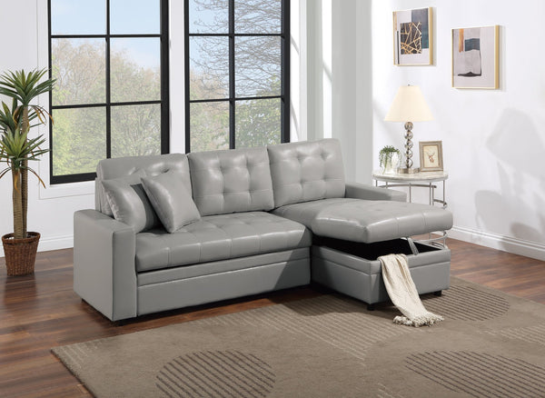 English Elm Light Gray Convertible Sectional Sofa with Pull-Out Bed, Reversible Storage Chaise, Tufted 2PC Set B011S01025