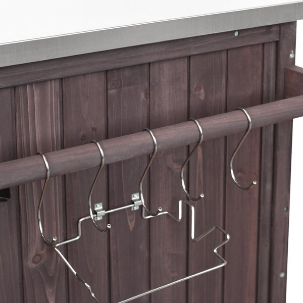 English Elm K&k Rolling Outdoor Kitchen Island Solid Fir Wood Stainless Steel Top Storage Cabinet Dark Brown N707P370287Z